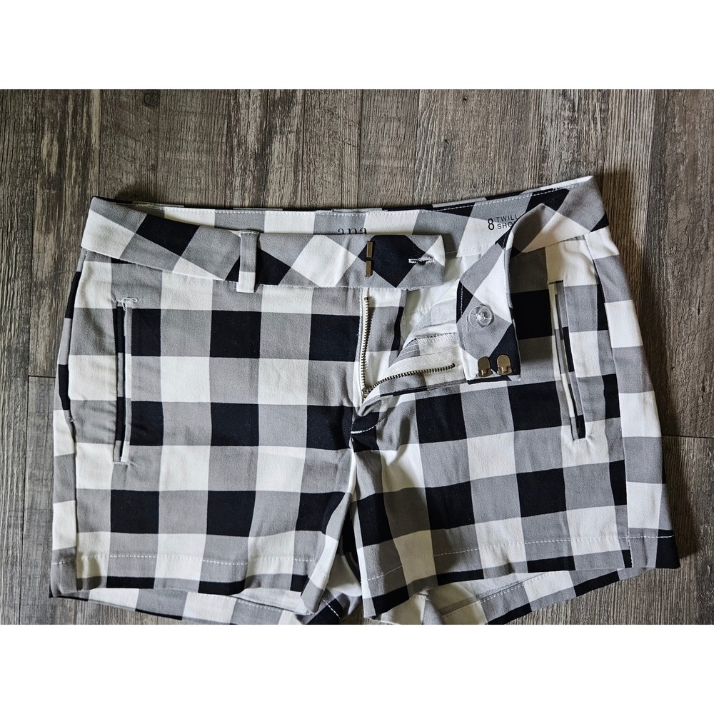 ANA A New Approach Black White Buffalo Check Twill Shorts Womens Size 8 Plaid - Picture 6 of 7
